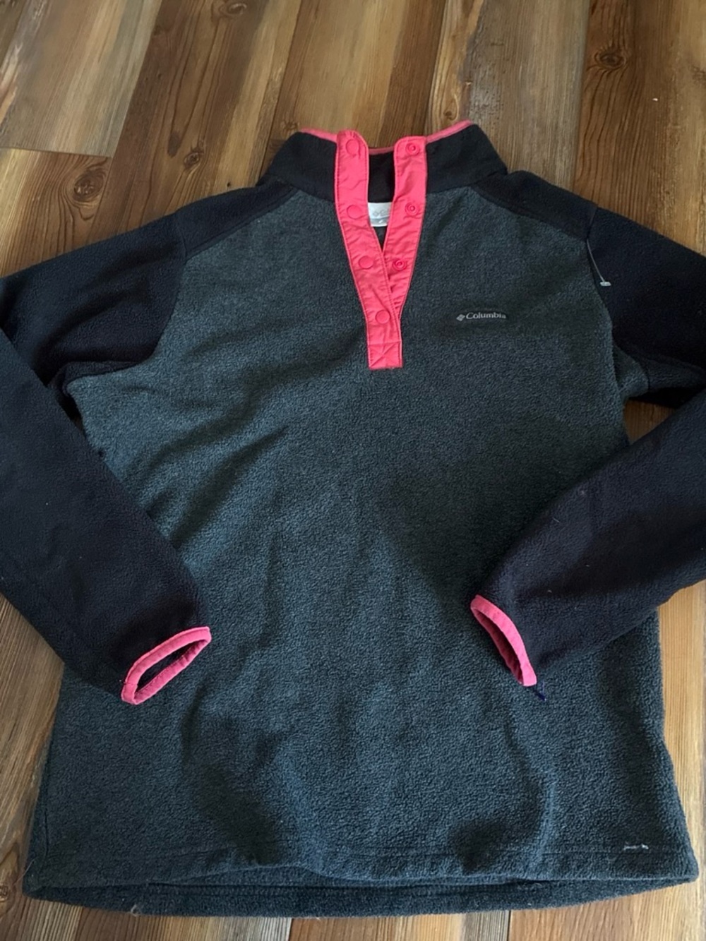 Columbia Black & Pink Snap-Front Fleece Pullover small